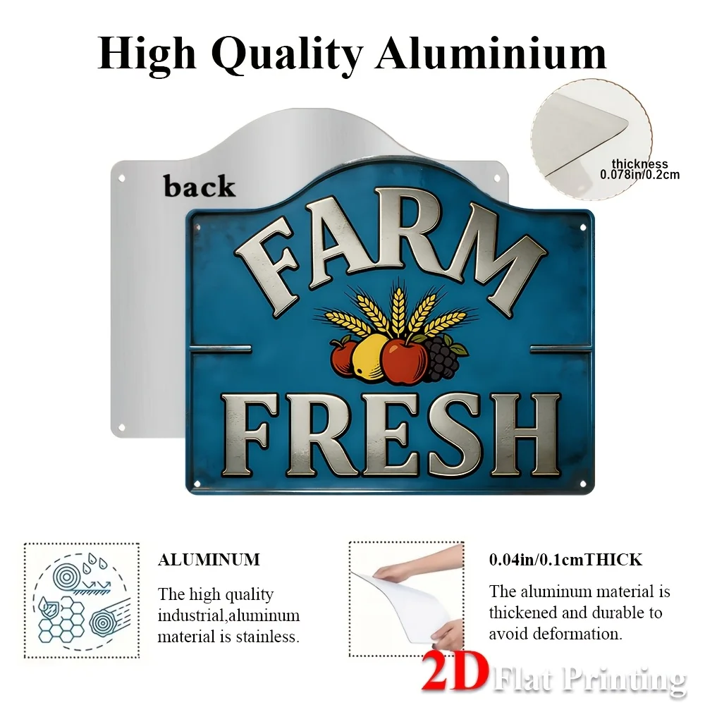 1pc 2D Flat Sign Artwork Featuring A Vintage 'Farm Fresh' Design With Wheat, Apples, And Grapes - Ideal For Rustic Kitchens