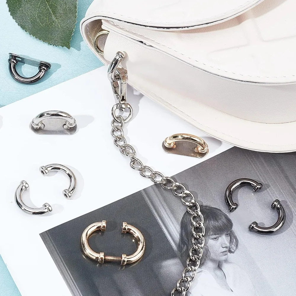 24 Sets Metal D-Ring Connector Buckles for Bag 3 Colors Arch Bridge D Ring Buckle Chain Strap Connector with Screws Handbag