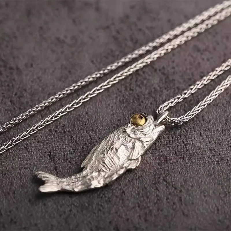 Chinese Style Retro Lucky Small Dried Fish Pendant Handmade Good Fortune Blessing Wealth Attracting Necklace Charm For Diy Jewel