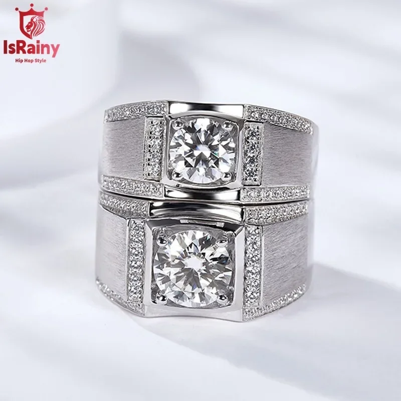 

IsRainy Round 2CT D Color Moissanite Rings S925 Silver GRA Certified Diamond Rings luxury For Men Wedding Band Fine Jewelry Gift