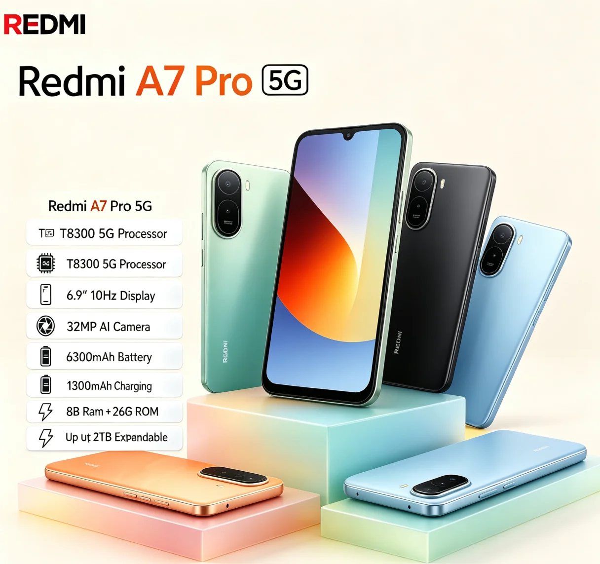 2026 Hottest Redmi A7Pro Unlocked Gaming Handset 8GB RAM 256GB ROM Helio G85 Chip 6.9 Inch FHD+ Full Screen Multi‑Purpose