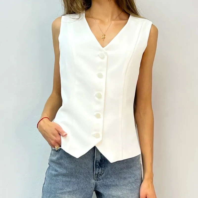 Zomer V-hals Mouwloos Vest Top voor Vrouwen Couquette Esthetische Tank Top Grensoverschrijdende 2026 Nieuwe Stijl
