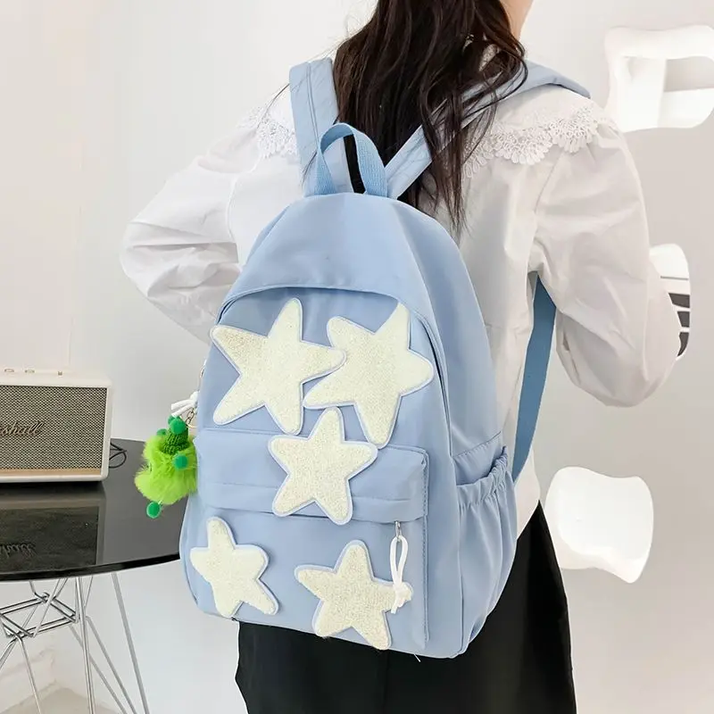 Women\'s Nylon Casual School Backpack Cute Five-Pointed Star School Bags For Teenagers Girls Students Korean Style Laptop Bag