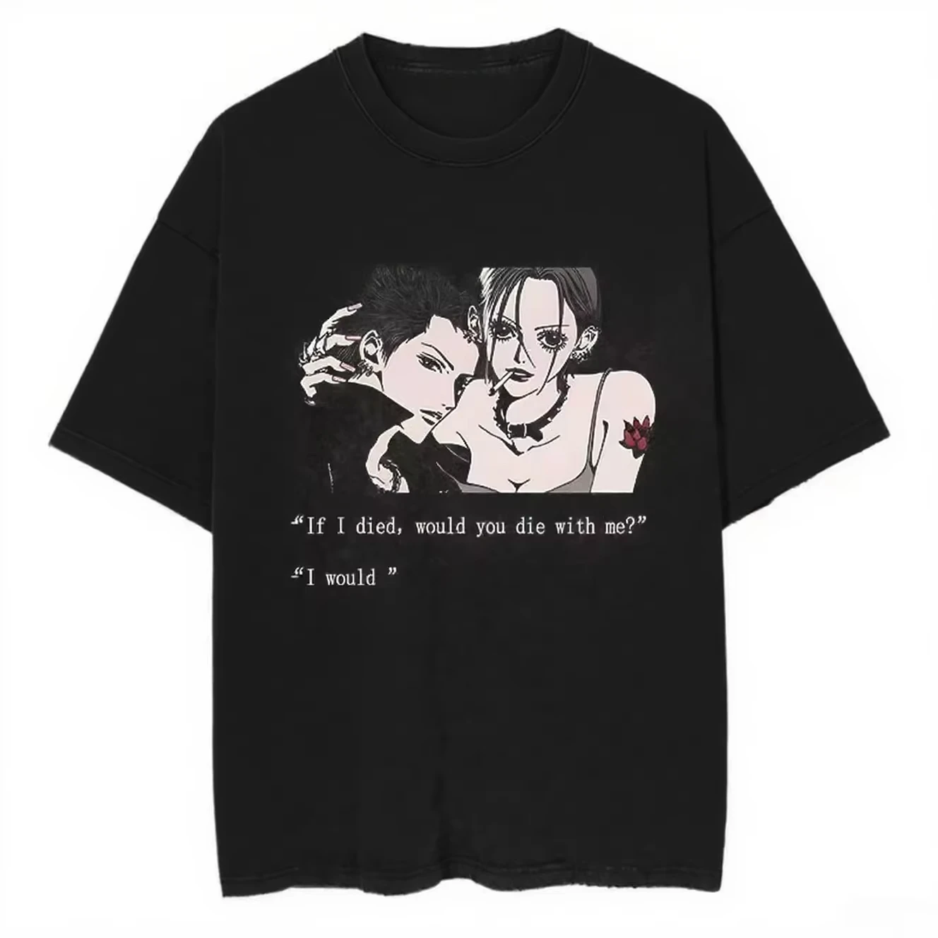 2025 موضة انمي ياباني طباعة خمر التي شيرت Harajuku الشارع الشهير الجرافيك تي شيرت الصيف قصيرة الأكمام القطن الخريف #4