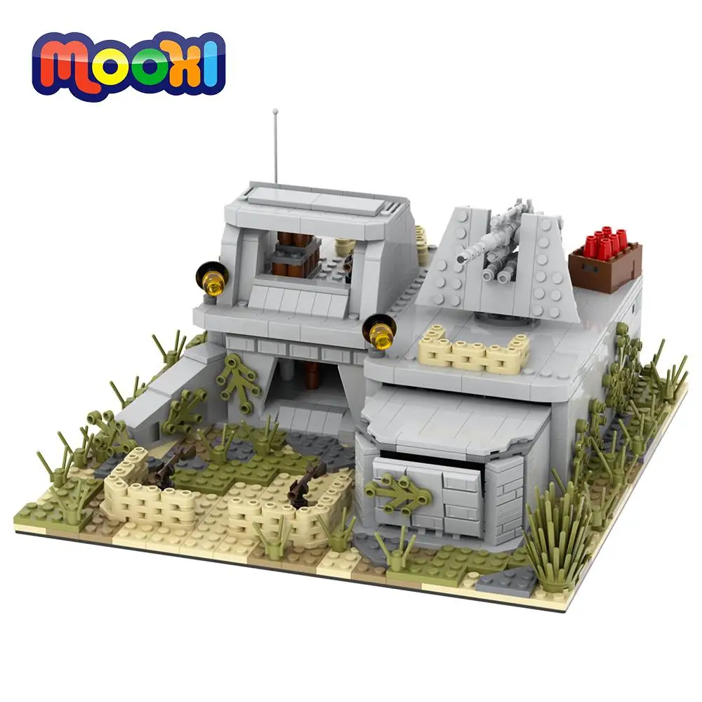 MOOXI Military Scenes 928Pcs MOC Bricks WW2 Wars Fortress Bunker Battlefield Weapon Compatible Action Figure Building Block Toys