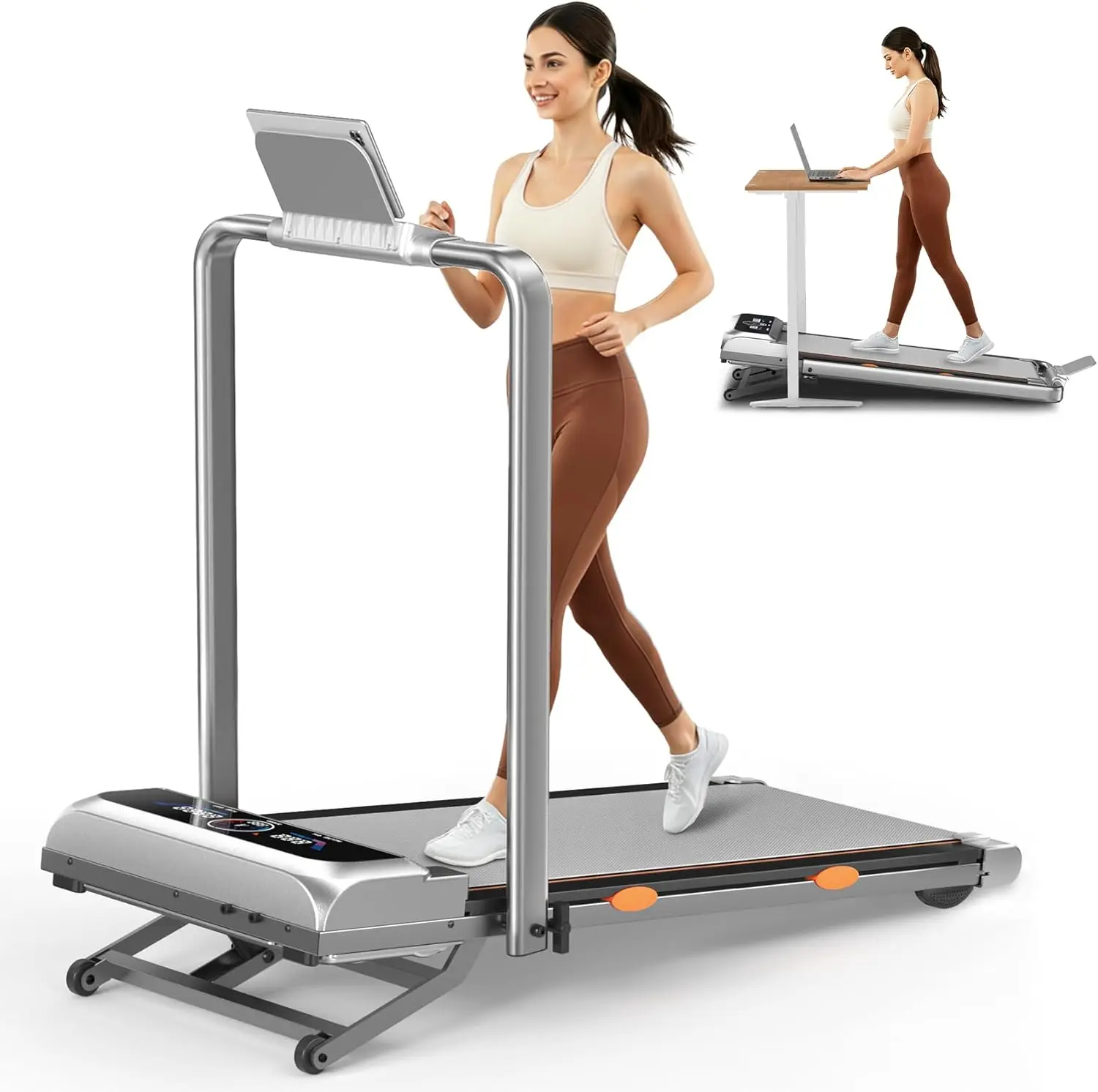 Quiet Under Desk Treadmill - Walking Pad with 12-Level 15% Auto Incline, Handle Bar, 450 lbs Capacity, UI Display, 3.5HP Motor, Built-in Speaker, APP & Remote Control for Home Hiking
