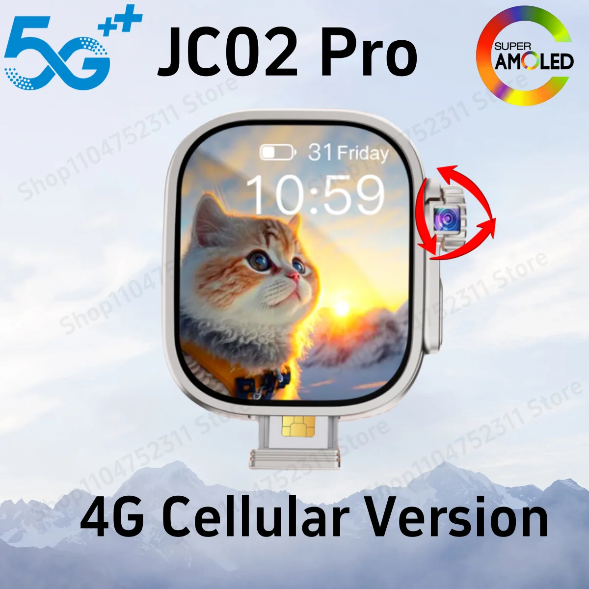 

JC02 Pro 5G Smartwatch 2.29inch Amoled Curved Display S10 Ultra Smart Watch With Rotary Camera GPS WIFI NFC Compass Video Call