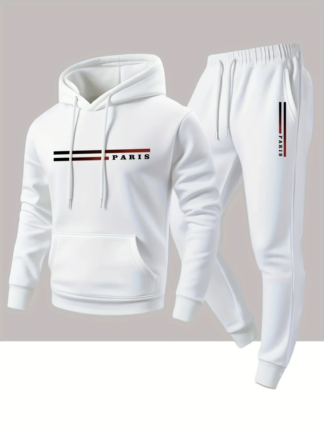 

Ensemble de survêtement décontracté pour homme, sweat-shirt à capuche et pantalon à motif lettres parisiennes classiques et