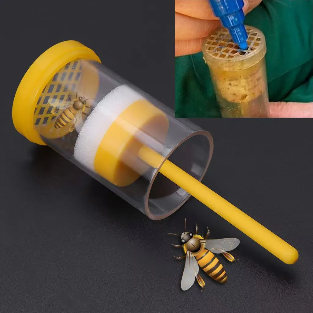 

Queen Bee Marker Bottle Protect Safety Bee Catcher Yellow Plastic Marker Bottle Plunger Plush Garden Beekeeper Accessories 1PCS