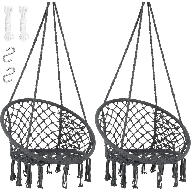 Hammock Chair Hanging Macrame Swing with Hardware Kits, Max 330 Lbs, Handmade Knitted Mesh Rope Swing Chair for Indoor