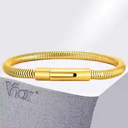 Vnox 5mm Round Snake Chain Bracelets for Men Women Black Silver Color Waterproof Cocoon Links Wristband Simple Cool Jewelry