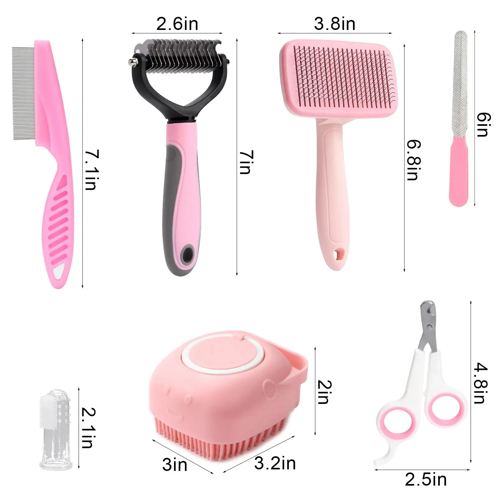 8-piece dog brush grooming set,pet self-cleaning set,with pet nail clippers and files,flea comb,pet shampoo bath brush,pet