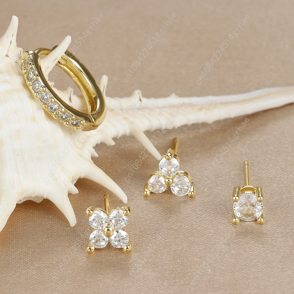 4 قطعة 18K مطلية بالذهب زهرة جولة ثقب طقم من الحلقان للنساء الفولاذ المقاوم للصدأ الزركون الشرير قرط الاذن المرصع العصرية مجوهرات aretes