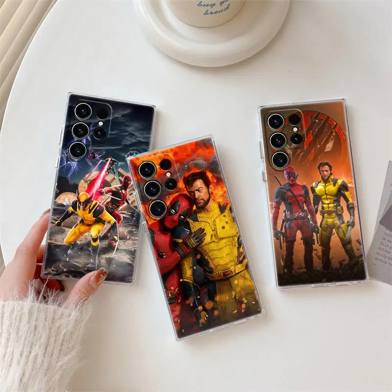 

Deadpool Wolverine Love S25 Clear Case For Samsung Galaxy S25 S24 S23 Ultra S20 S21 FE S22 Plus A56 A55 A36 A26 5G Phone Cover