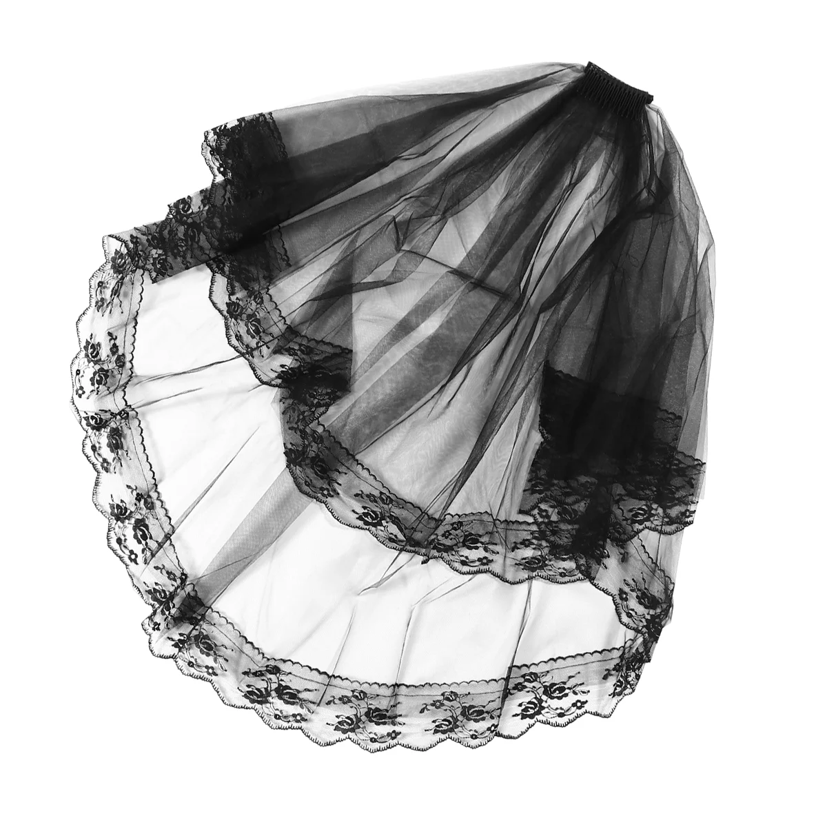 

Wedding Dresses Halloween Barrettes Comb Lace Two Layers Headdress Belt Face Cover Headband Veil Black Girl Long Child