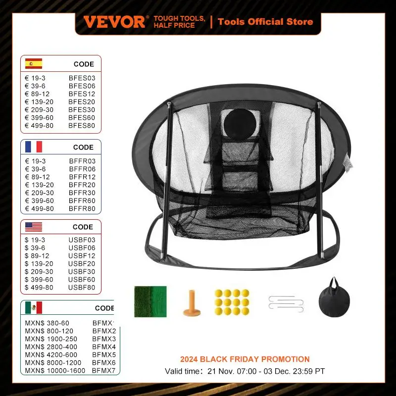 VEVOR Golf Chipping Net Pop Up Golf Practice Net Portable Indoor Outdoor Home Golf Hitting Aid Net with Target/Mat/Balls/Tee