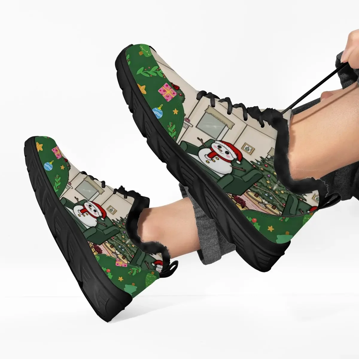 

Легкая повседневная спортивная обувь для родителей и детей на мягкой подошве с рождественским узором и низким берцем на шнуровке для родителей и детей