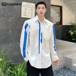 LUZHEN 2025 Color Contrast Design Shirts Men's Stylish Elegant Personality Long Sleeved Tops Korean Reviews Many Clothes LZ3352
