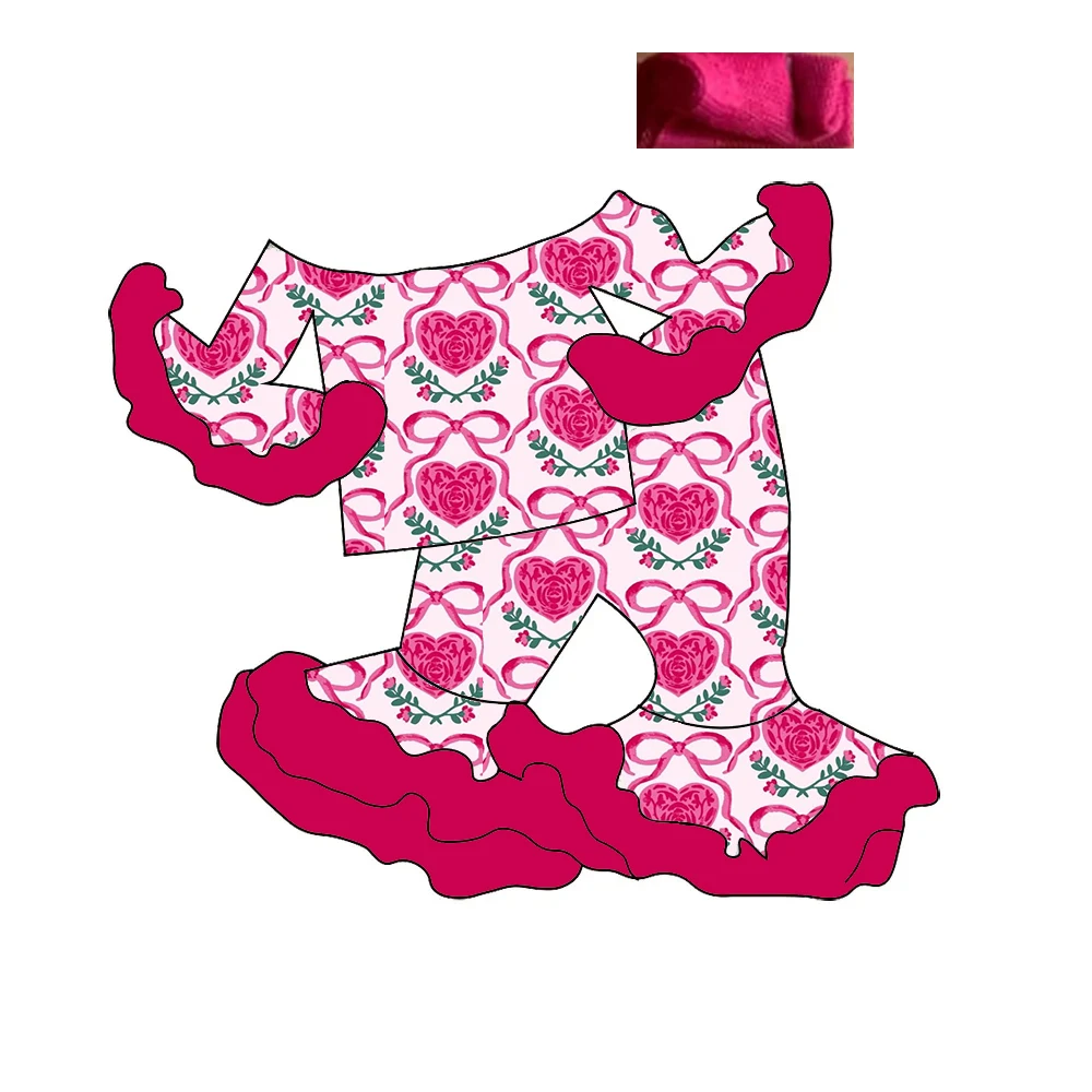 

Christmas Toddler Girl Gingerbread/Snowflake Print Set Valentine's Day Heart/Rose/Bow Pattern Outfits