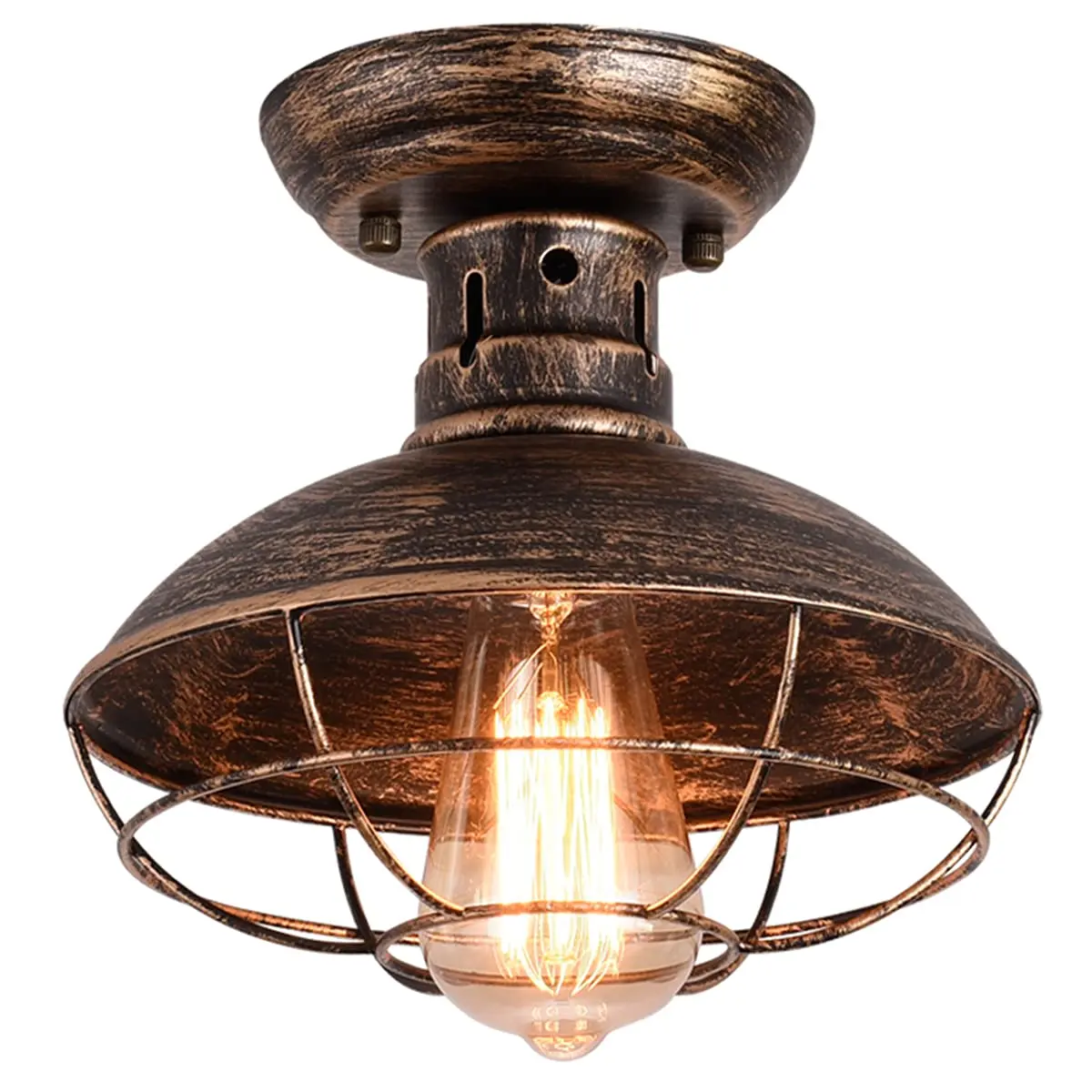 Industrial Ceiling Light with Metal Cage E27/E26 Pendant Lighting Bronze Chandelier for Farmhouse Porch Kitchen Bathroom