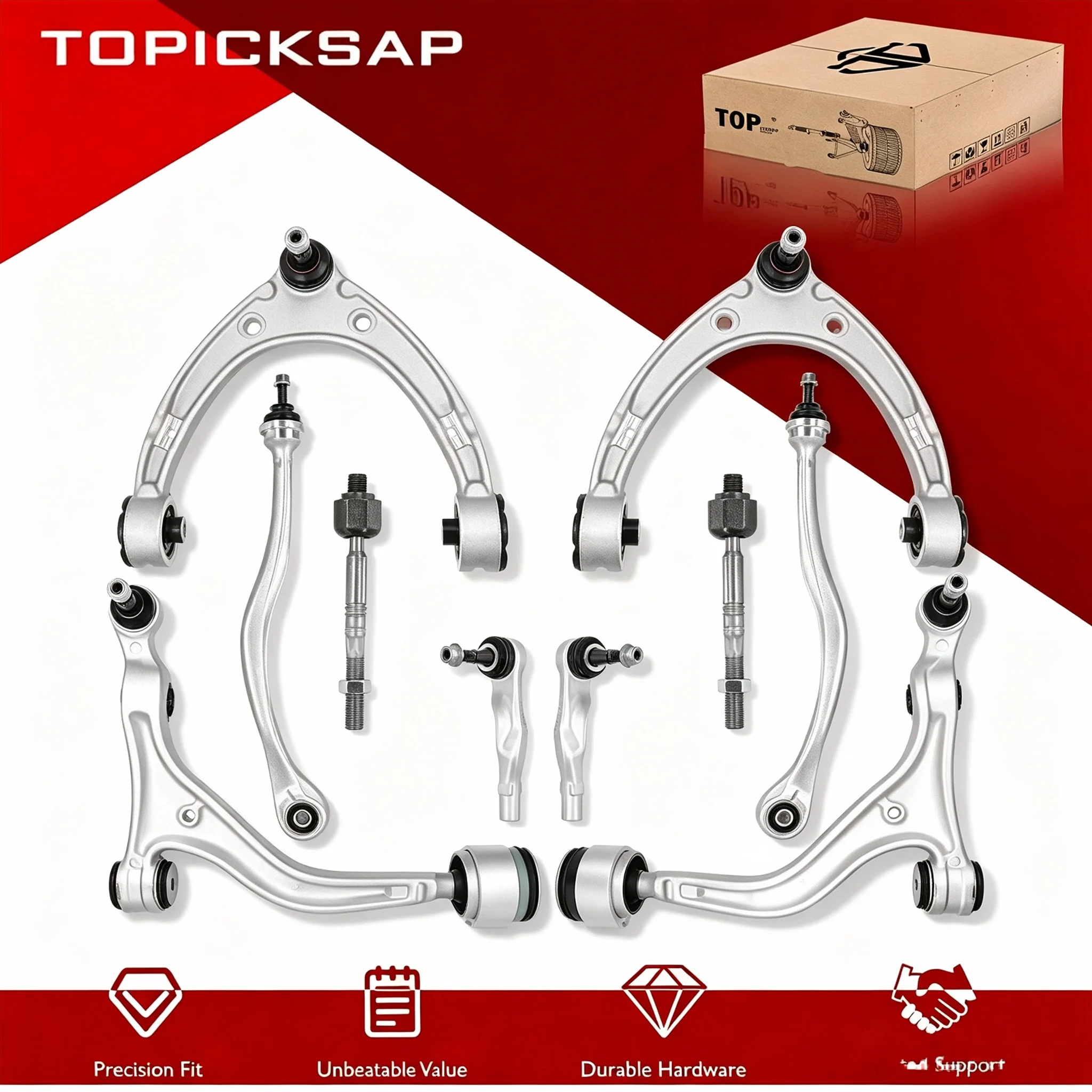 TOPICKSAP 10Pcs Front Upper/Lower Control Arm Stabilizer Link & Tie Rod Kit for Porsche Panamera Sport Turismo 971 2017-2022