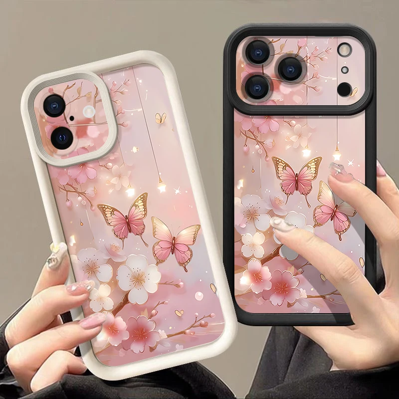 Schmetterlings-Blumen-Muster, weiche TPU-Handyhülle für iPhone 17 Pro Max Air 16e 16 15 14 Pro Max 13 12 Pro 16 15 Plus, Silikonhülle