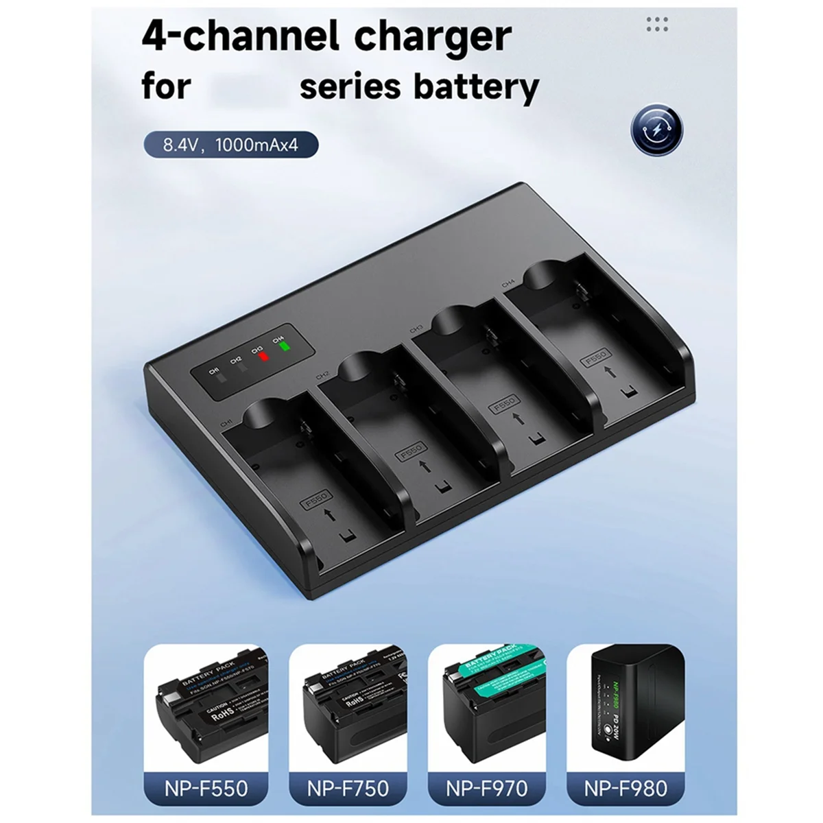 NP F960 NPF970 NP-F970 4-Channel Digital Camera Battery Charger W LCD Display for Sony NP-F550 F750 F970(EU Plug)