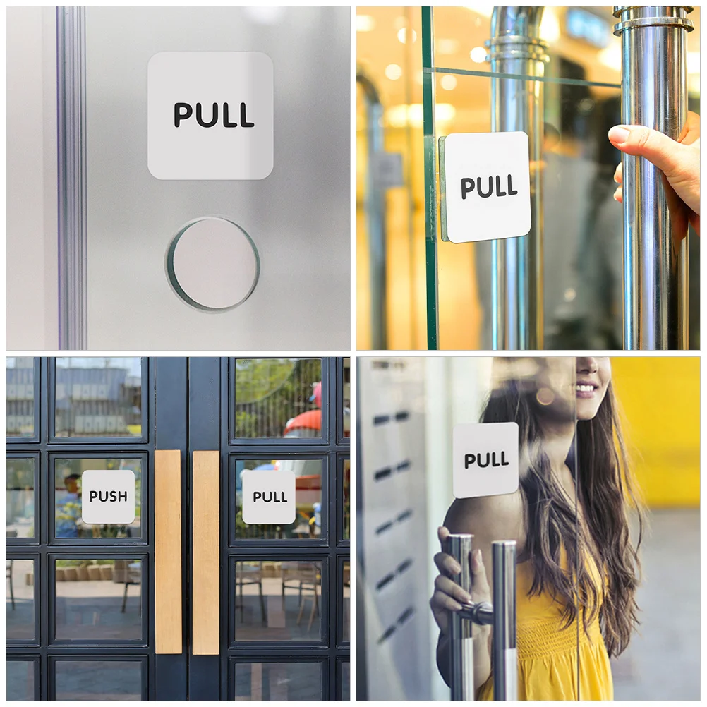 2Pairs Acrylic Push Pull Sticker Signs Time Saving Durable Transparent Square Labels for Office Store Glass Door Use