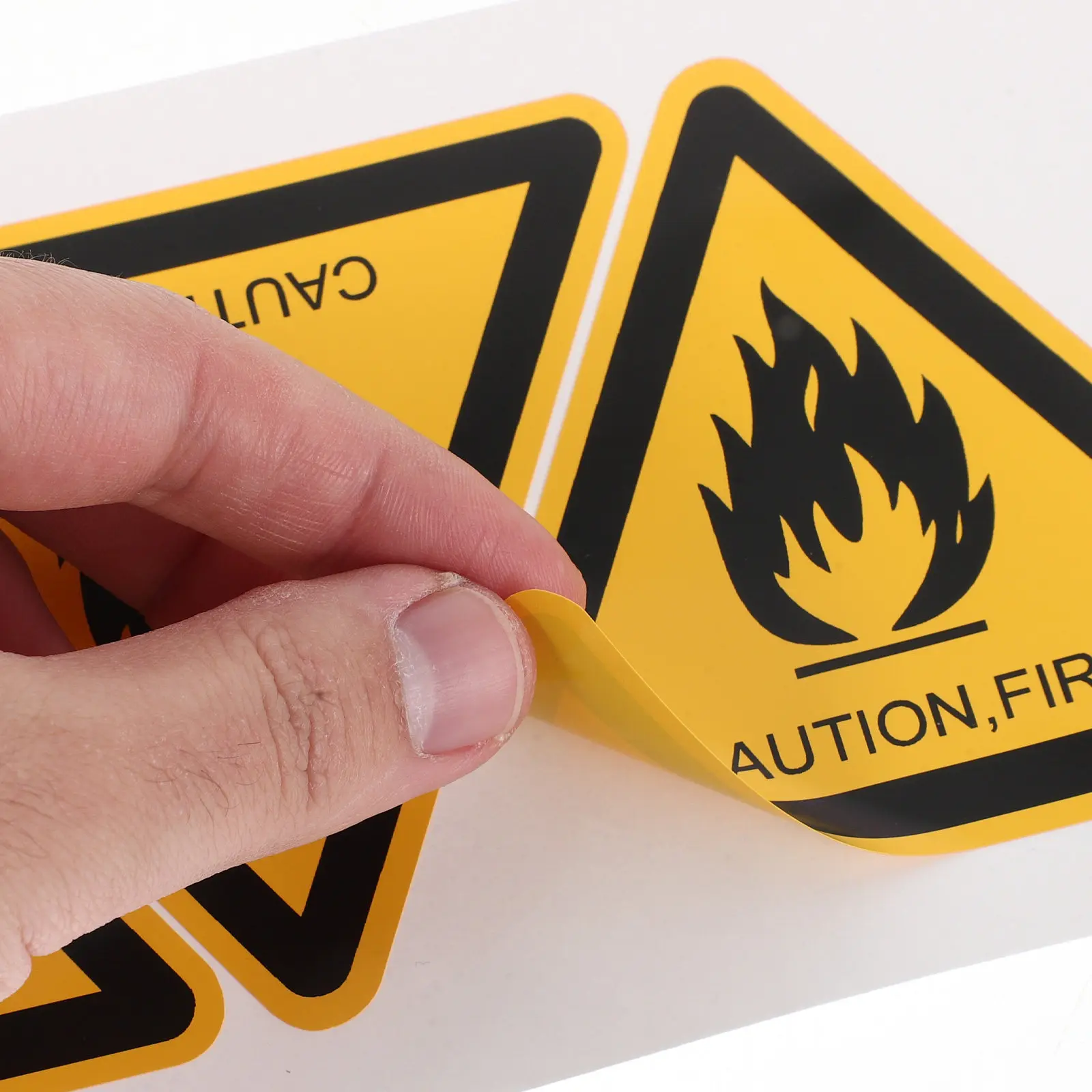 6Pcs Self Adhesive Fire Safety Labels Triangle Warning Decals High Visibility for Industrial Equipment Warehouse Fire Sign