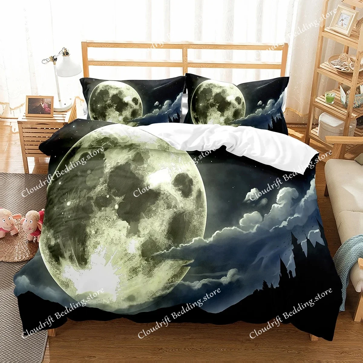 

Комплект постельного белья Moon Night Tree с красивым пейзажным узором, полиэстеровый пододеяльник с наволочкой для мужчин и женщин