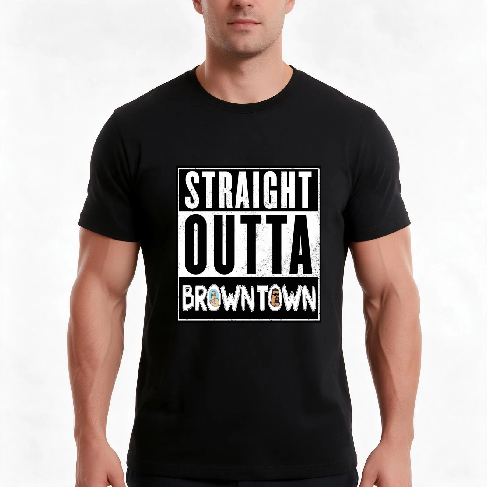 Straight Outta Browntown T-Shirt, Summer Casual Cotton Tee, Oversized Streetwear Tops, Vintage Graphic Print, Unisex Men Women