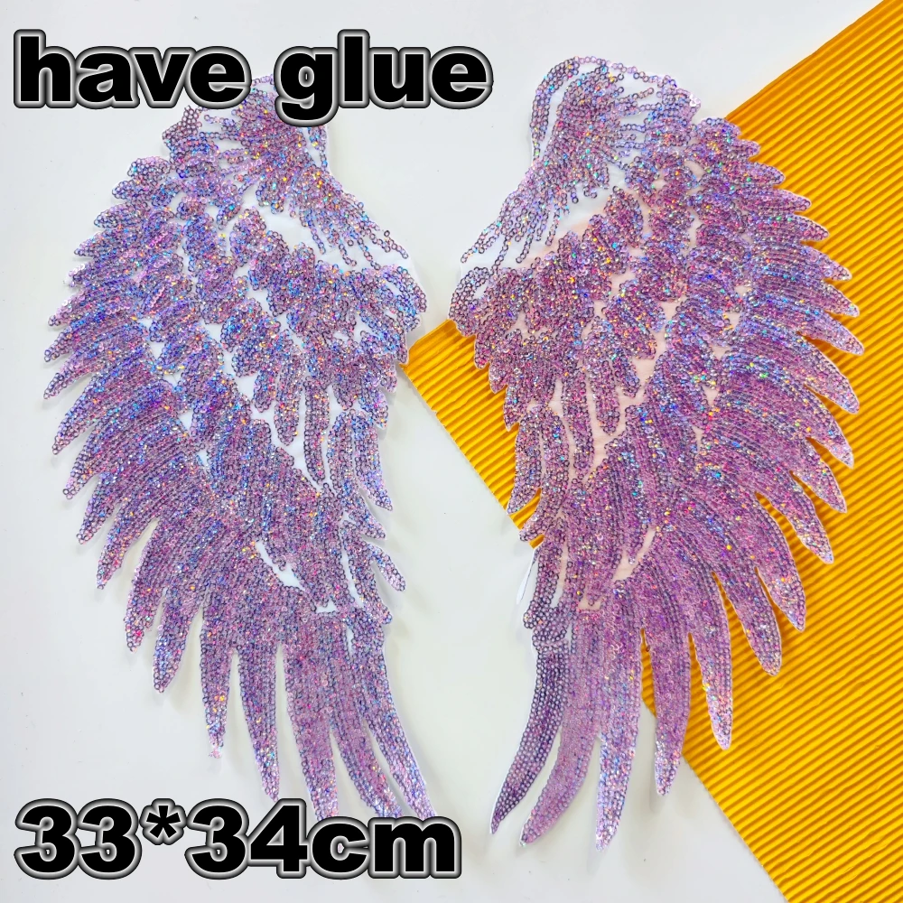 1 pair embroidery sequined angel wing patch,sequins wings rainbow badge,patches for jackets,sequin applique PW2111171