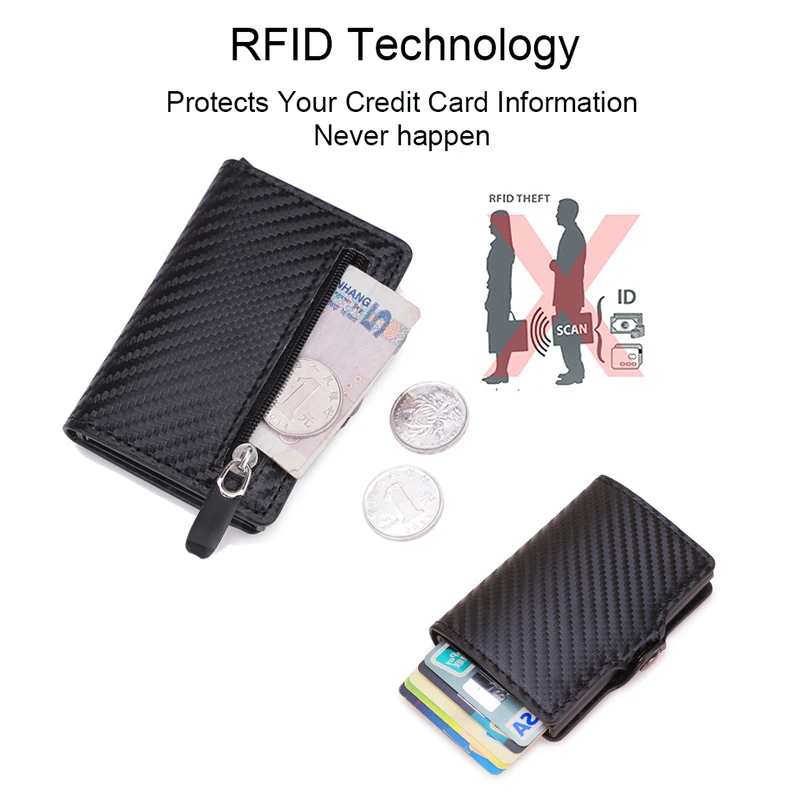 Protección de bloqueo Rfid de fibra de carbono para hombre, billetera de cuero y Metal para tarjetas de crédito