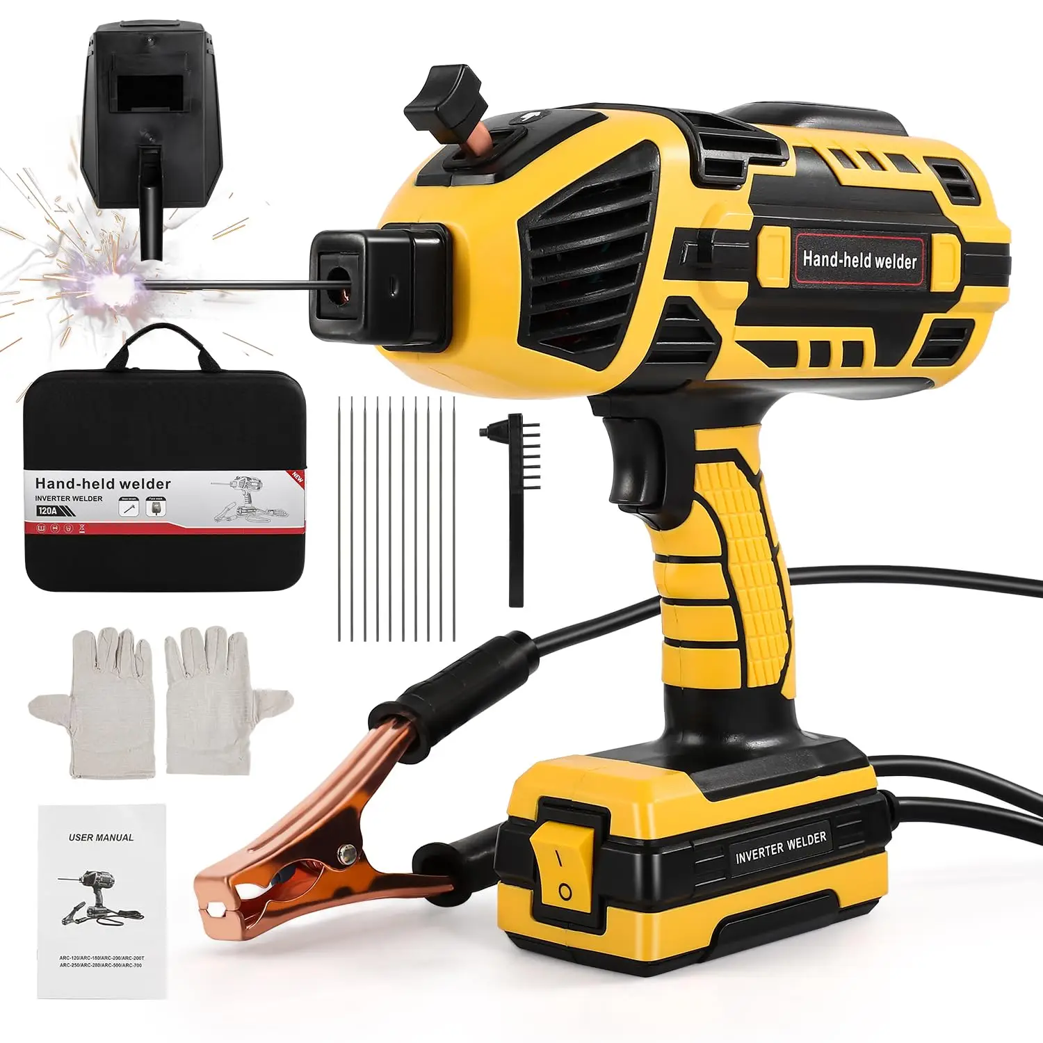 

Handheld Welder Machine Portable Welding Machine with IGBT Inverter 6 Variable Current Adjustment 20-120Amp Output Hand held ARC