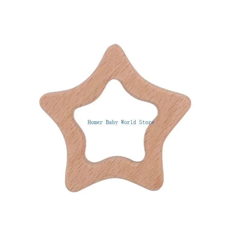 

B2QD Baby Teething Toy Cartoon Sensory Toy Beech-wooded Teether Rings Pendant Shower Gift for Babies 3-6-12-18-24 Months