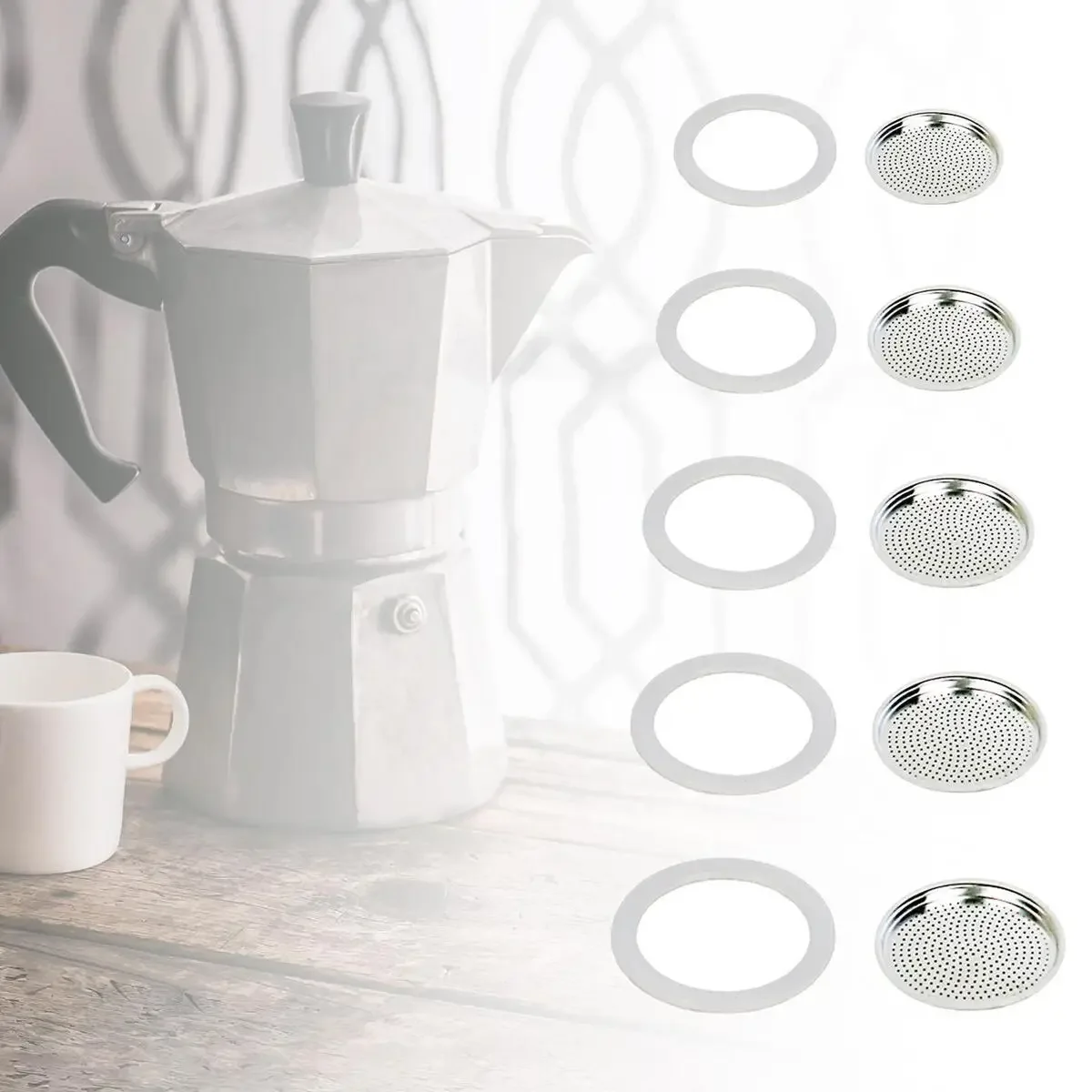 Seal Silicone Coffee Ring Gaskets And Aluminum Moka Pot Filters Replacement Kit For Kitchen  Espresso Makers Accessories