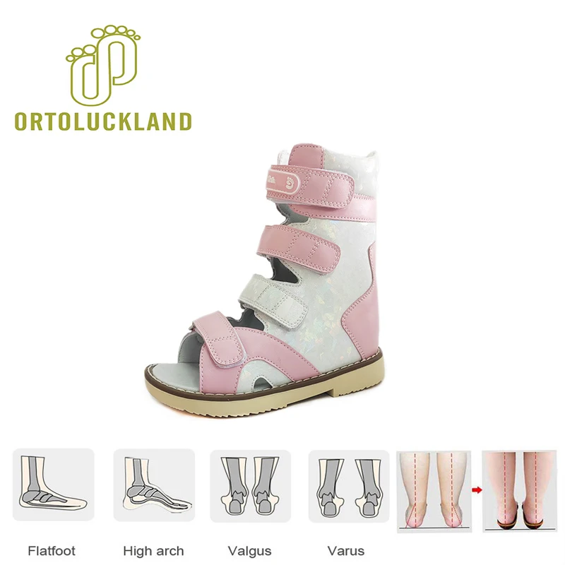 Summer Children Girls High Top Sandals Orthopedic Shoes For Kid  Leather Clubfoot  Arch Support Flatfoot Footwear 2-6 Years