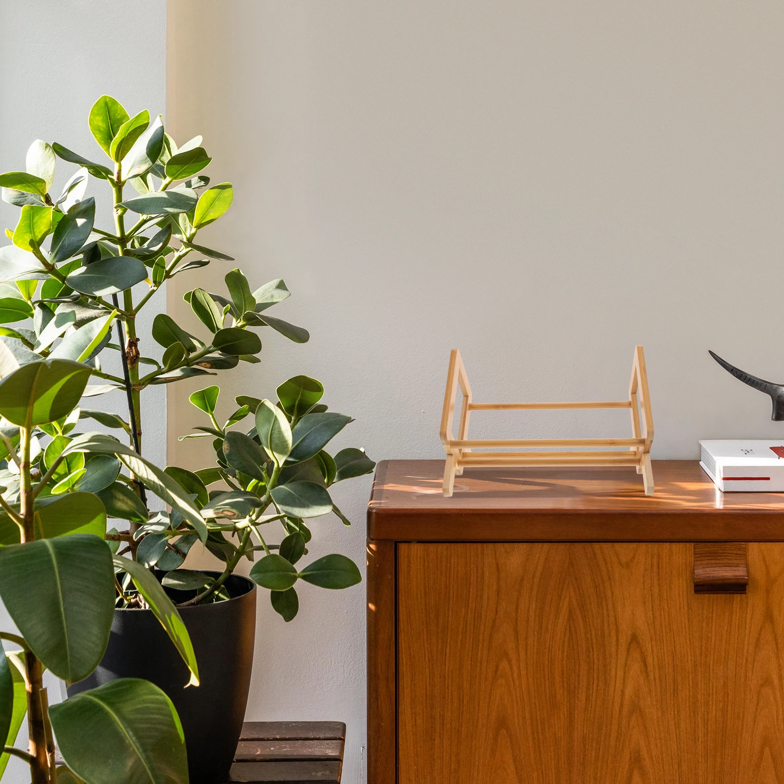 Bamboo Desktop Bookcase Organizer Bookshelf Rack for Office Home Classroom Storage Desktop Bookshelf Magazine Shelf