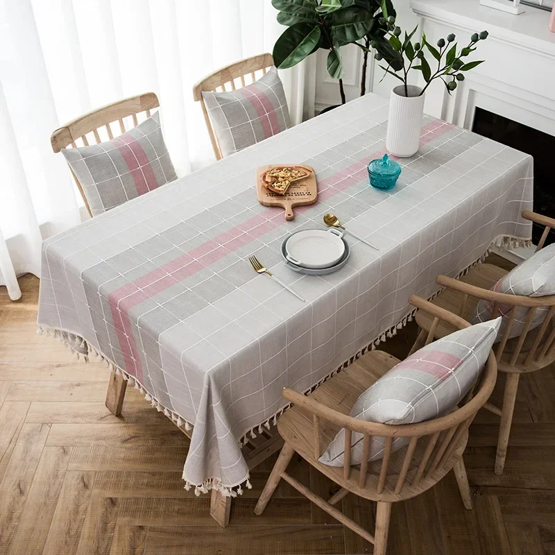 2024 Cotton linen tablecloth simple rectangular table cloth table yellow