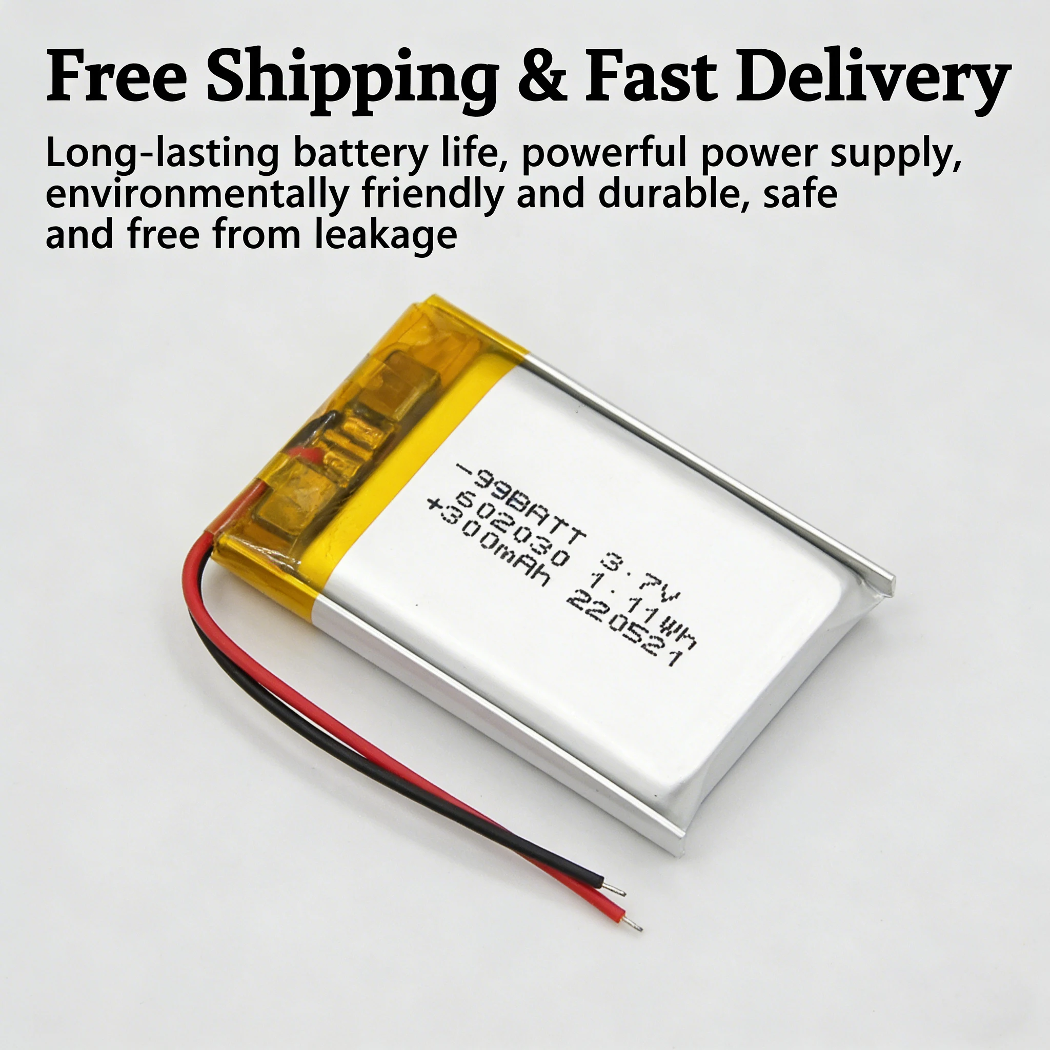 

3.7V 300mAh 602030 Rechargeable Li-Polymer Battery with Wires for TWS Bluetooth Earbuds Case LED Toy Smart Watch
