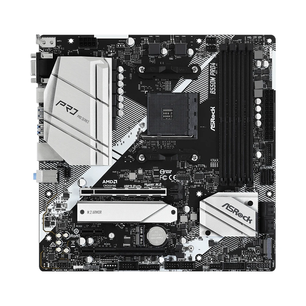 ASRock B550M PRO4 Moederbord Set Kit met Ryzen 5 5600X CPU 4xDDR4 M.2 NVME HDMI AMD B550 Ondersteuning 5700x3D mATX AM4 Moederbord