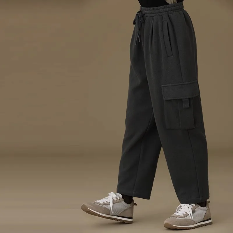 

24 Casual Style Loose Wide-leg Pants for Childern Gril's Cargo Pants Fashion All-match Trousers with Pocket New Thick Sweatpants