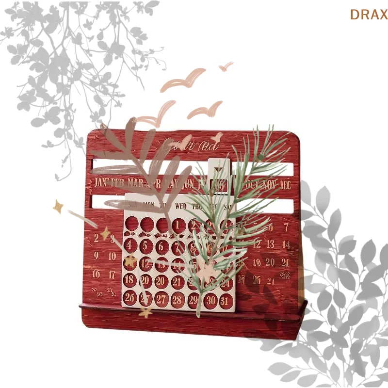 Wooden Perpetual Calendar With Monthly Chart And Year-Round Display - Desk Calendar Suitable For Office Planning And Decoration