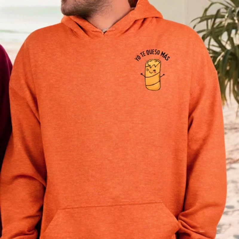 Hoodies combinando Yo Tequeno Mucho Yo Te Queso Mas Moletons engraçados de casal espanhol ou presente de trocadilho de comida para ele seu pulôver de inverno