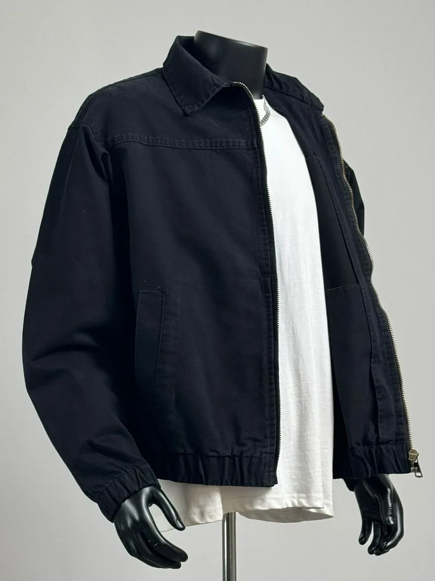 سترة رجالية بياقة على طراز الملابس العملية القديمة، متعددة الاستخدامات للربيع والخريف، ملابس خارجية سميكة مع دبابيس معدنية، م...