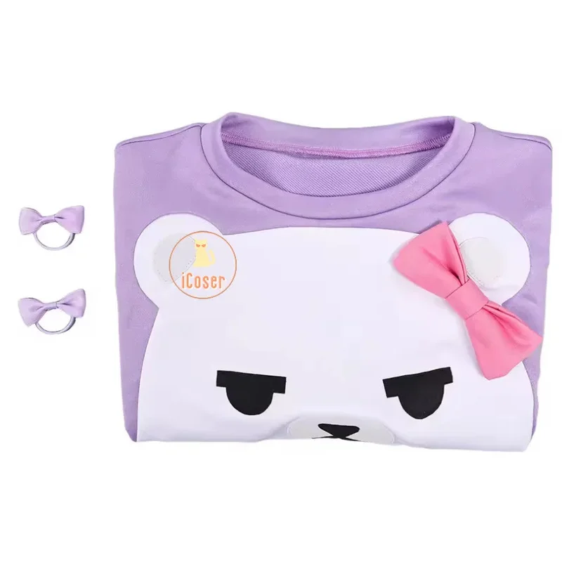 KPop 데몬 헌터스 미라 코스프레 의상 가발 퍼플 베어 파자마 스웨트셔츠 헤드웨어 헌트릭스 할로윈 파티 여성 소녀용