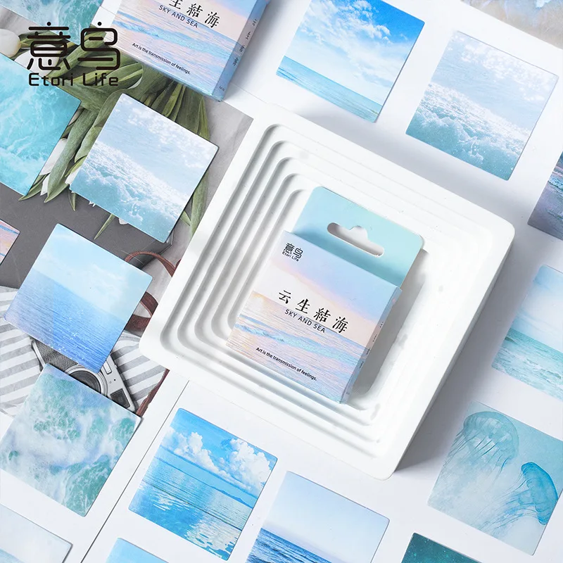 46Pcs/Box Clouds & Sea Theme Stickers Creative Elegant Minimalist Decorative Stickers DIY Journal Sealing Stickers