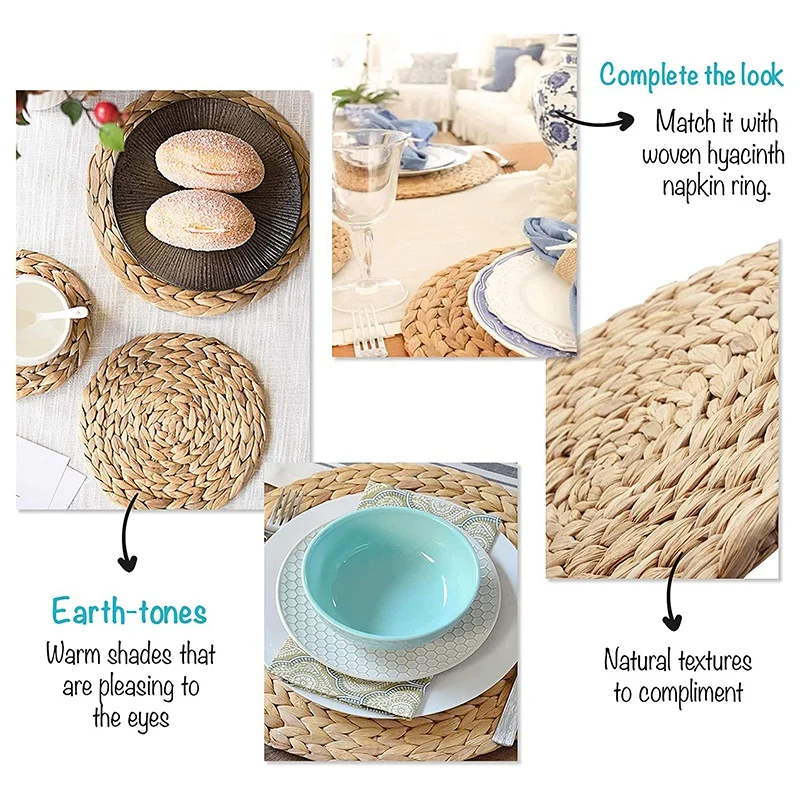 

CMHI-тканые салфетки - тканые салфетки из натуральной водной гиацинта с морской травой, круглые и толстые - набор подходящих колец для салфеток