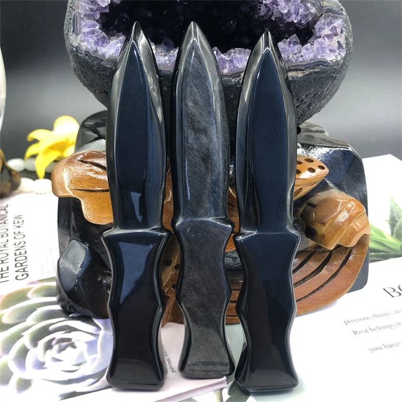 

Natural Quartz Crystals Dagger Obsidian Hand Carved Knife Craft Men Gift Magic Amulet Sword Witch Supplies Healing Crystal Stone