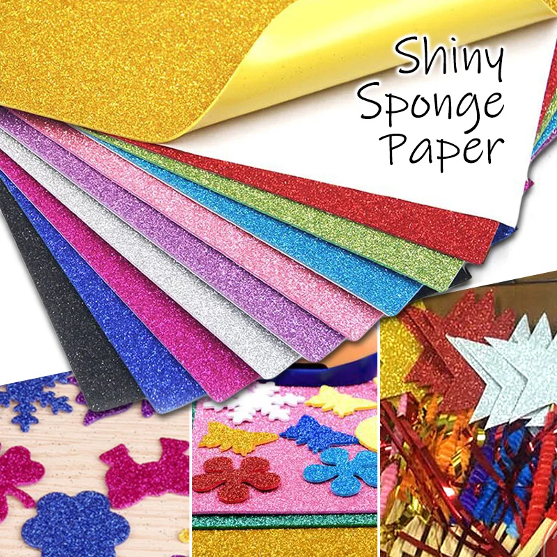 10pcs Thick A4 Gold Powder Glitter EVA Foam Paper Shining Soft Color Papers Kids Handmade DIY Scrapbooking Craft Decor Sticker